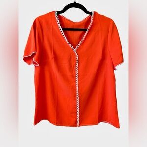 2/$15 - Red Short Sleeve Blouse with White Loop Trim – Size L
